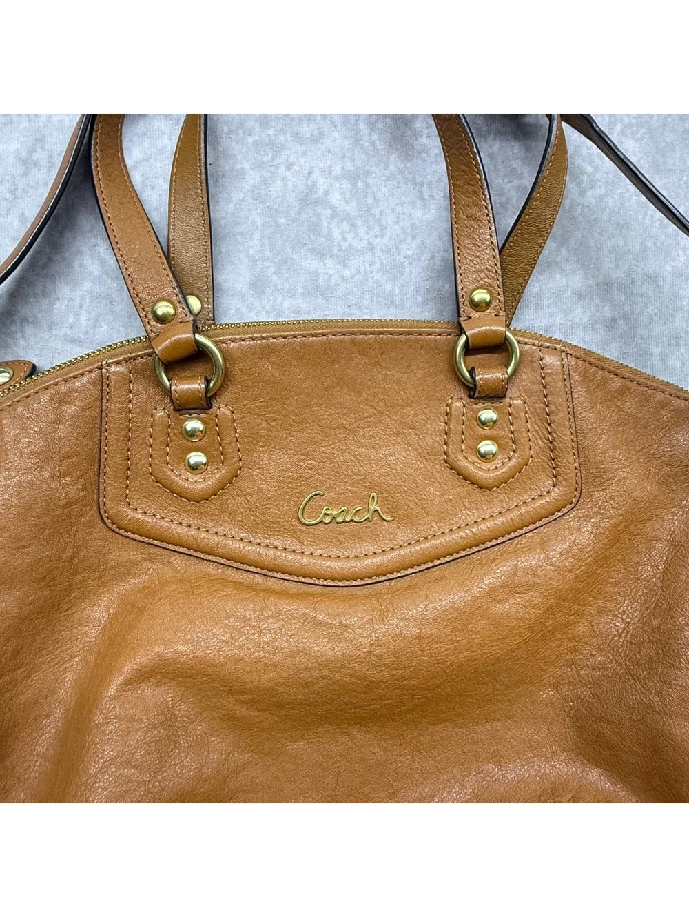 Coach Leather Shoulder Bag Satchel Cognac Brown F23684